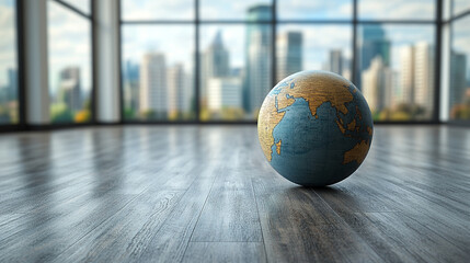 A 3D rendering of a globe centered over a cityscape, symbolizing global expansion, connectivity, and modern growth, highlighting the integration of urban development and global reach.

