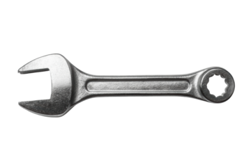 Metallic open-ended and box wrench with dual heads for versatile tool use, cut out
