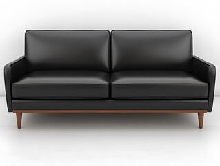 An attractive black leather couch set on a neutral white background