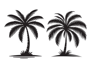 Obraz premium Tropical Silhouettes: Two stylized palm trees are presented in a graphic, minimalistic design, ideal for conveying a sense of a relaxing vacation.