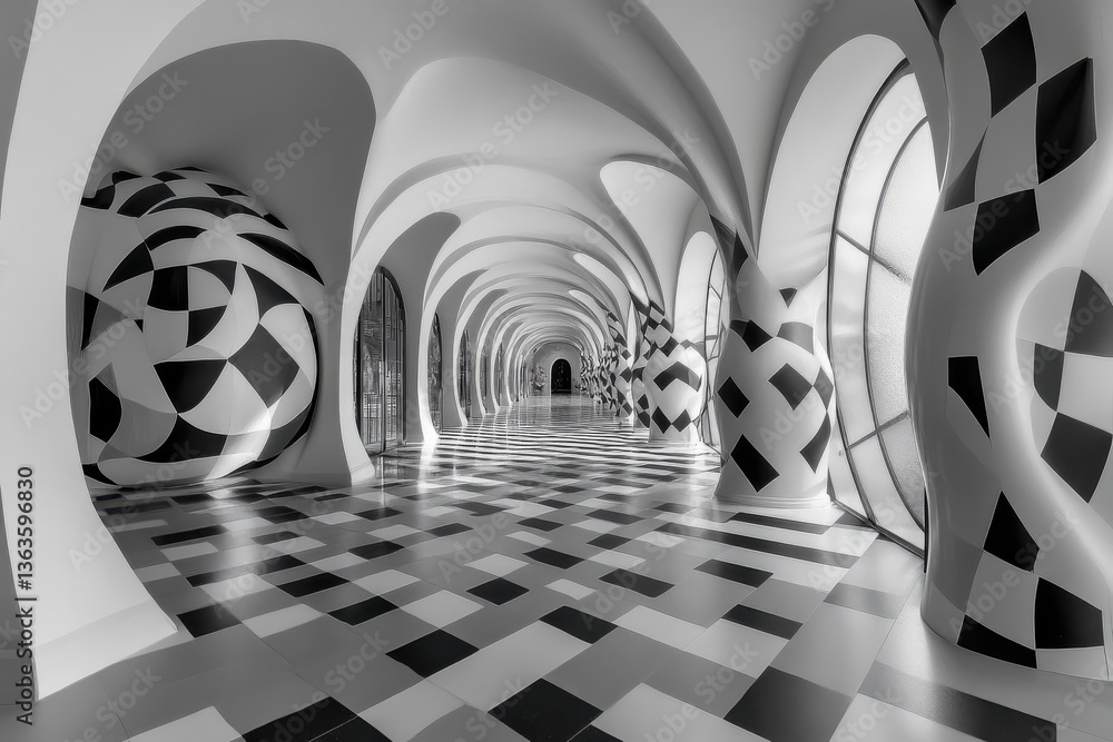 Poster abstract modern corridor with unique geometric patterns and artistic architectural design