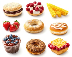 Assorted Sweet and Savory Treats Delicious Food Variety on White Background