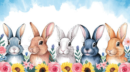 watercolor rabbits, colorful bunnies, cute bunny illustration