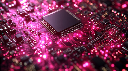 microchip at the center, encircled by dynamic, glowing data streams, symbolizing technological progress and innovation in modern computing and digital transformation