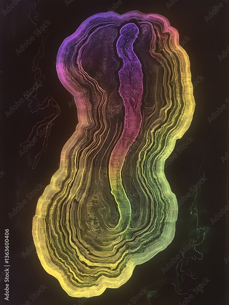Poster abstract contour lines in a gradient of colors representing a silhouette