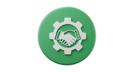 Isolated Gear and Handshake Icon on Green Button for Partnership
