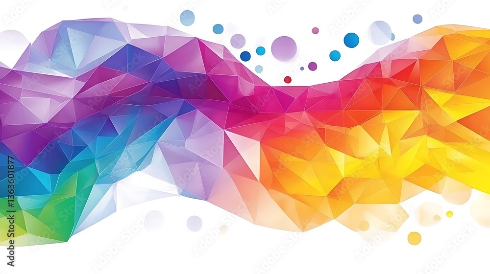 Poster abstract polygonal pattern with vibrant gradient and dynamic circular accents