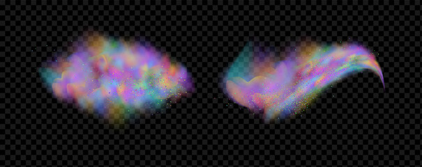 An explosion of colorful smoke clouds.Multicolor fog with blue and yellow particles.Explosions of color powder.