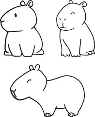 Hand drawn cute kawaii capibara illustration element set
