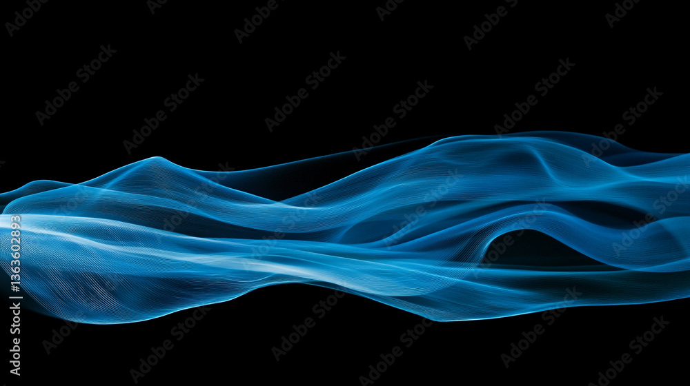 Poster abstract blue wave pattern on a black background creating a sense of movement and fluidity design