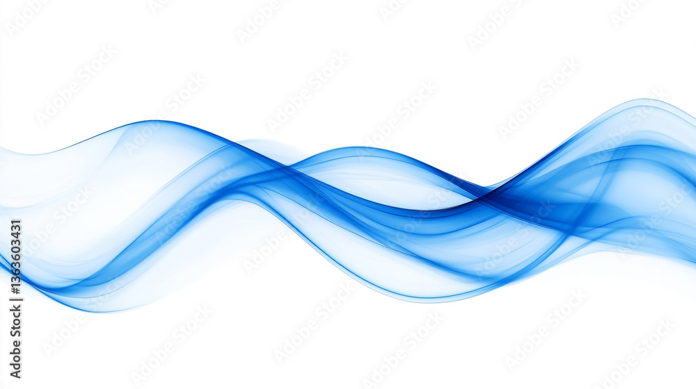 Poster abstract blue waves flowing across a white background creating a smooth and dynamic visual effect