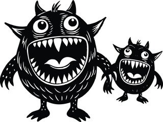 funny and cute colorful monsters for Halloween with big open mouths as copy space © Abu hamed shah