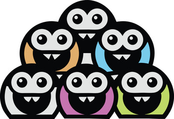 Fototapeta premium funny and cute colorful monsters for Halloween with big open mouths as copy space
