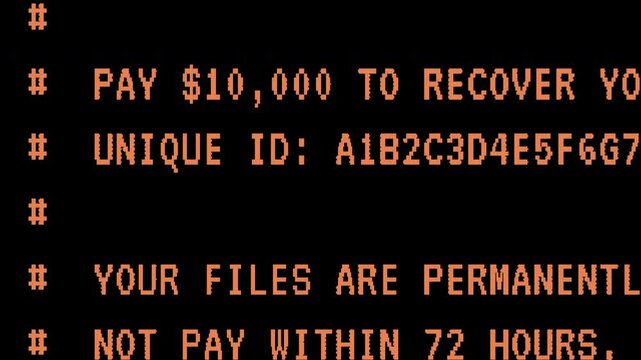 LED screen effect, "Pay $10,000" ransomware text animation, cyber security and cyber attack concept, Server or Device compromised, Technology Animation, Warning Message.