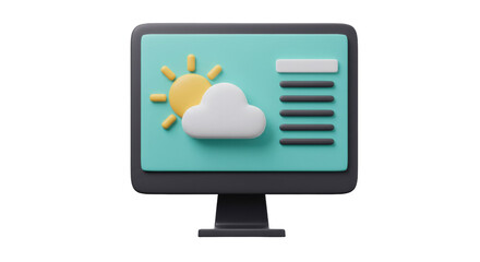 Isolated Weather Forecast on Computer Screen with Sun and Cloud