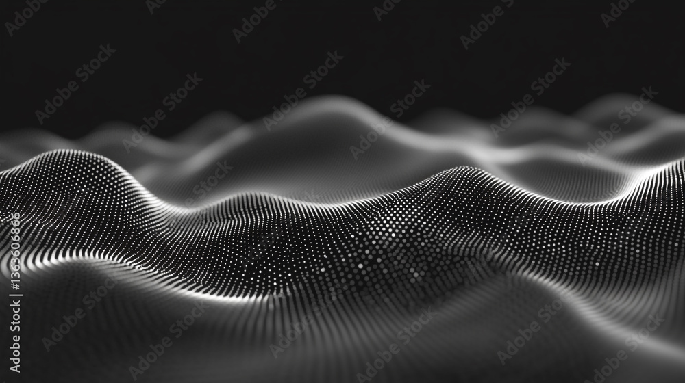 Poster abstract grayscale landscape with dotted surface and soft lighting effects in dark background