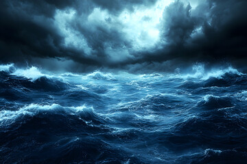 Obraz premium Stormy seas with dark, moody clouds over turbulent water