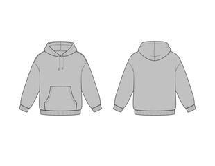 Unisex Oversized Hoodies Technical Flat Sketch Vector