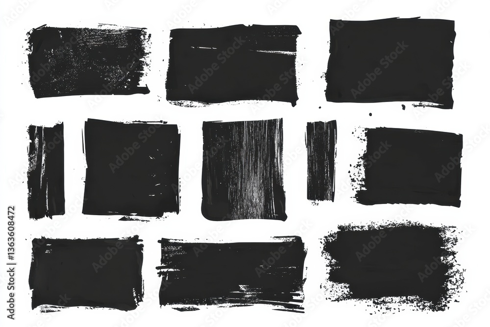Poster black vector rough edge rectangles featuring grunge square frames for creative design projects and a