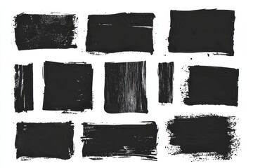 Black vector rough edge rectangles featuring grunge square frames for creative design projects and artistic collage applications