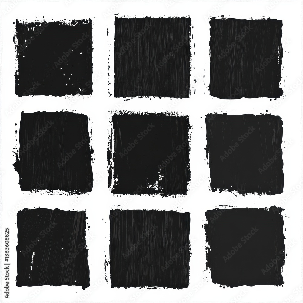 Poster collection of black vector rough edge rectangles and grunge square frames for creative designs and c