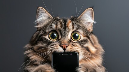 Cat Holds Phone, Amazed