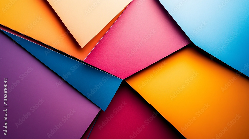 Poster abstract arrangement of colorful geometric shapes with overlapping and intersecting edges creating d