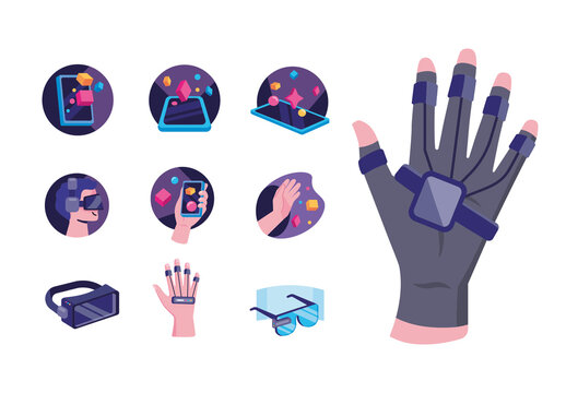 Colorful Augmented Virtual Reality Future Technology Design Set