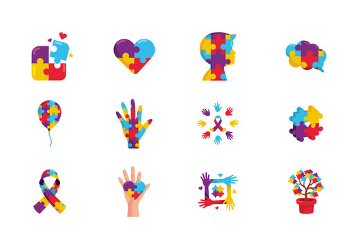 Colorful Autism Puzzle Symbols Illustrations Set