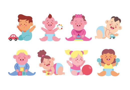 Colorful Cute Babies Toys Playful Joyful Illustration Set