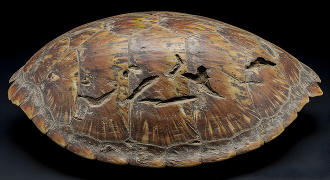 Sea turtle shell with propeller scars highlighting ocean pollution impact