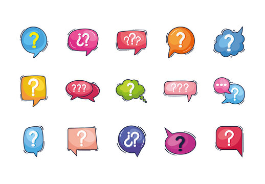 Colorful Question Mark Comic Message Bubble Dialog Icons Set