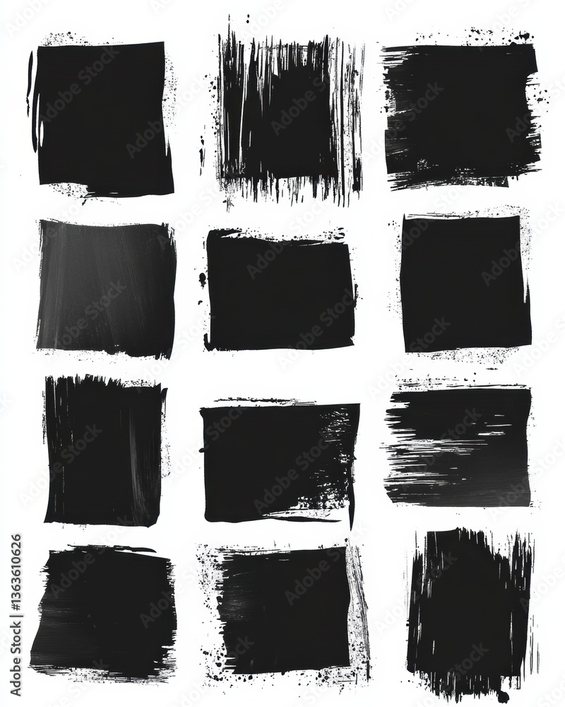 Poster unique collection of black vector rough edge rectangles for creative design projects and artistic co