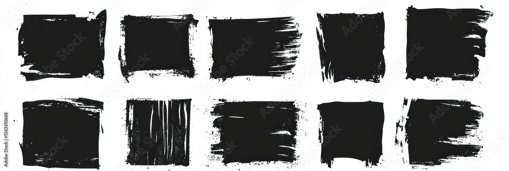 Aufkleber black vector rough edge rectangles and grunge square frames create a collection of hand-drawn ripped