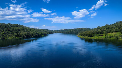 Obraz premium River in the middle of the nature and blue sky