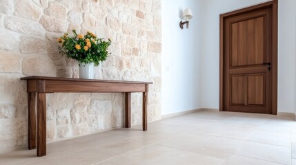 Interior room wood table plant