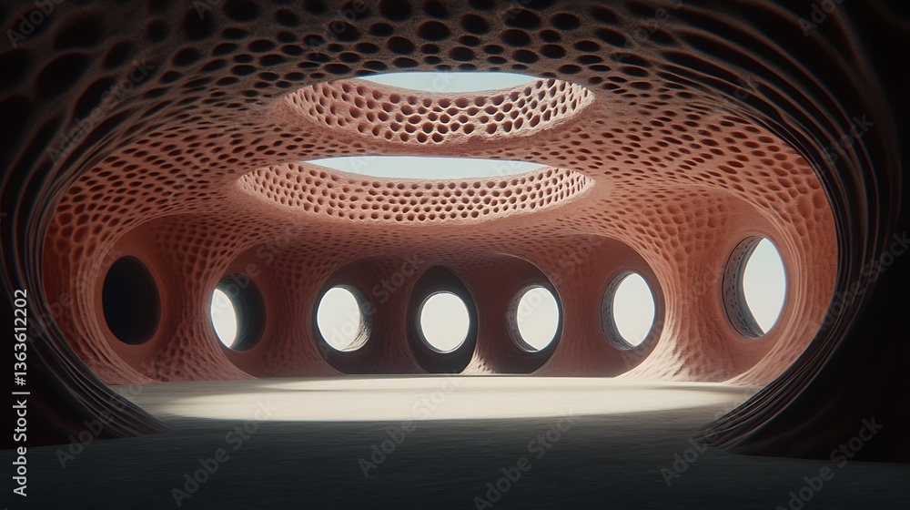 Poster futuristic architecture with intricate cell structure and light penetration