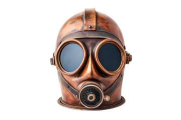 Steampunk copper gas mask with round goggles and breathing apparatus, cut out