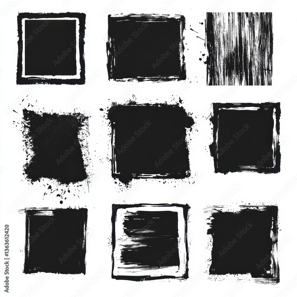 Poster rough edge rectangular frames in black for creative design and collage use with grunge textures and 