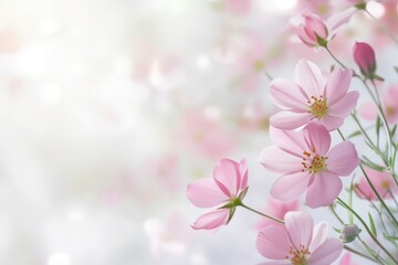 Blooming Pink Cosmos Flowers with Soft Light and Gentle Background