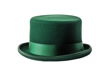Elegant green felt top hat with satin ribbon, cut out