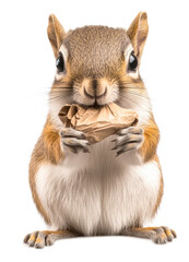 Fototapeta premium Squirrel eating paper wrapper outdoor animal isolated on transparent background