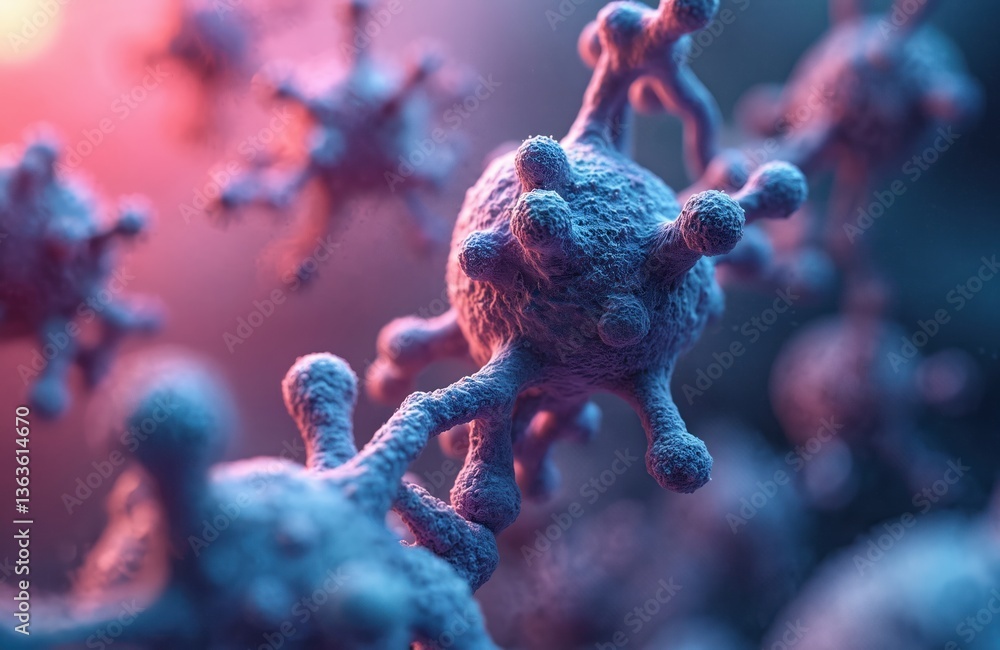 Poster microscopic image of biological cells, molecules. macro view of protein structures, genetic material
