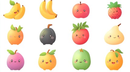Cute cartoon fruits illustration, perfect for kids' books or food packaging