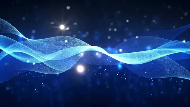 Abstract Waves: A mesmerizing display of abstract, flowing waves in shades of blue and teal, interspersed with shimmering particles of light, evoking a sense of motion.