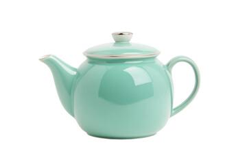 Elegant mint green ceramic teapot with silver accent, cut out