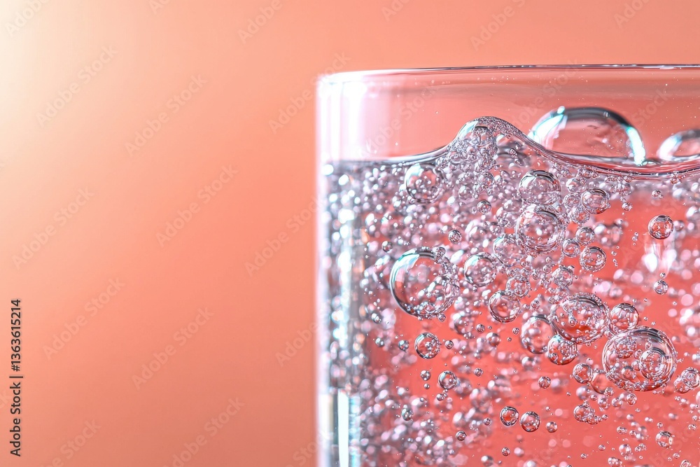 Poster refreshing glass of sparkling water with effervescent bubbles, creating a visually appealing and inv