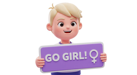 Obraz premium Isolated Boy Holding GO GIRL Sign