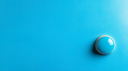 Cyan button, tan ring, on a cyan background. Minimalist, plain
