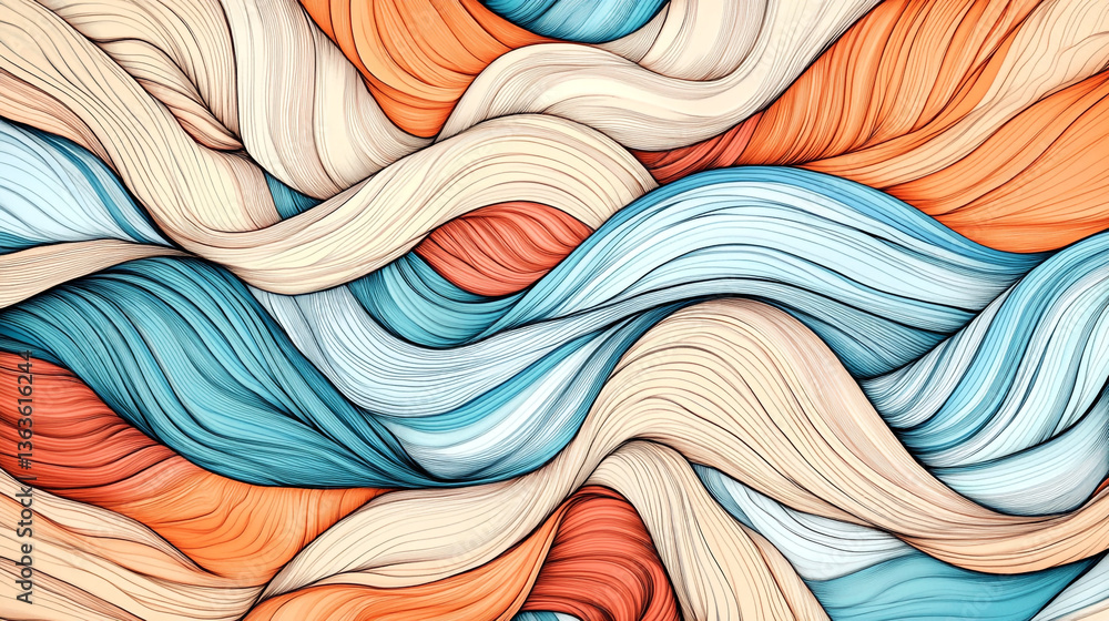 Aufkleber abstract wavy lines in orange blue and beige creating a flowing and dynamic background illustration 